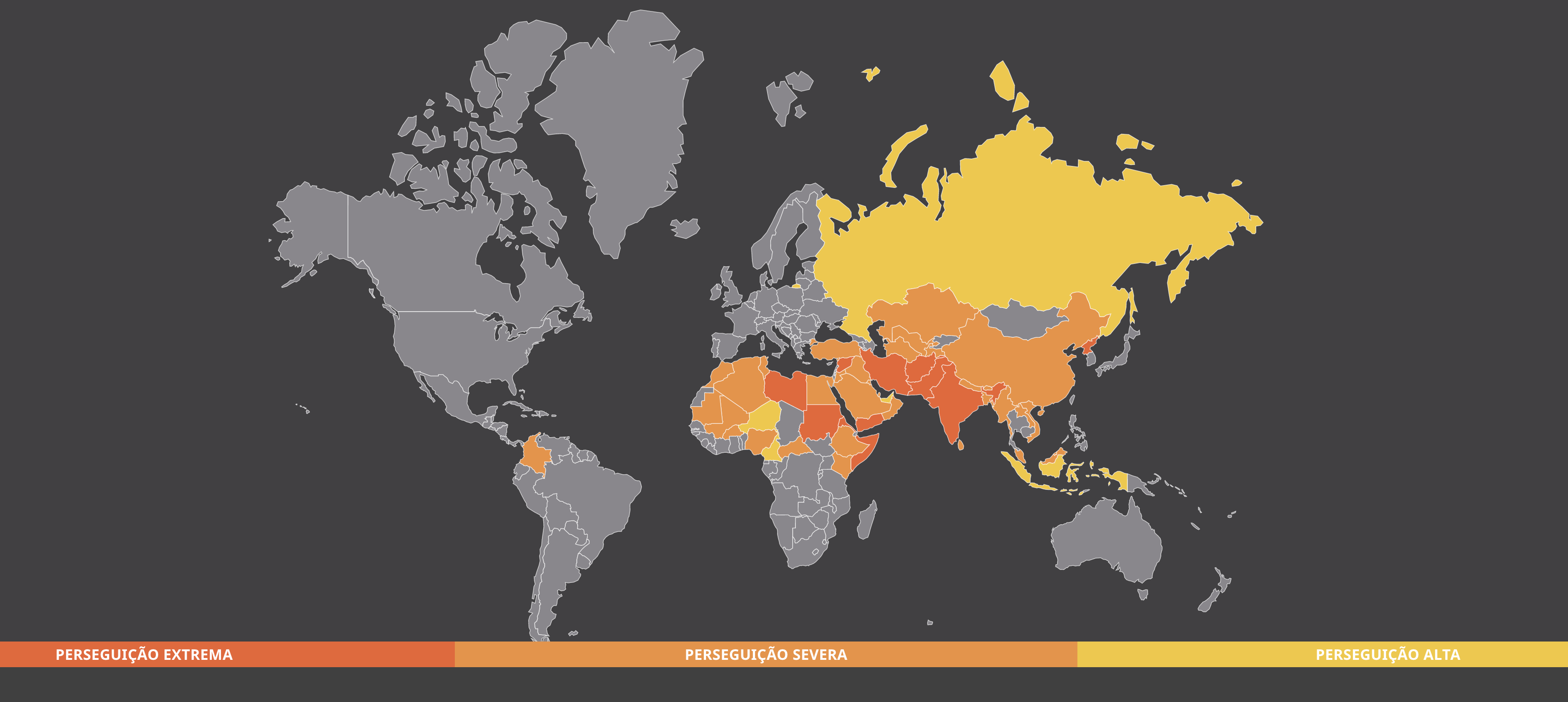 Mapa 2020 de países com Cristãos perseguidos