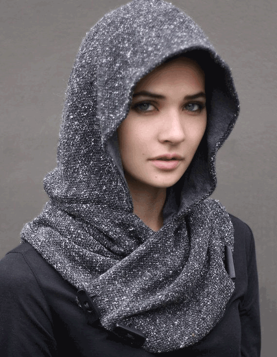 Grey Heather Knit Snood unique handmade eco urban style hoodie scarf
