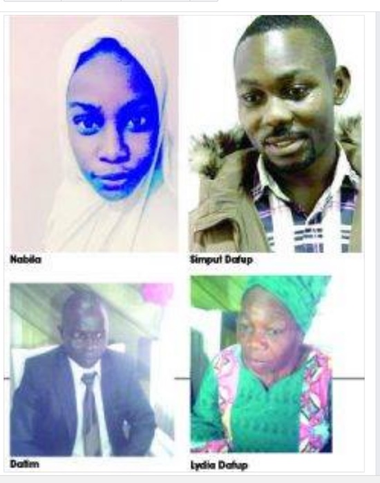 Os 4 cristãos que estão a sofrer - Nabila, Simput, Datim e a viúva, mãe de Simput quatro nigerianos cristãos a sofrer