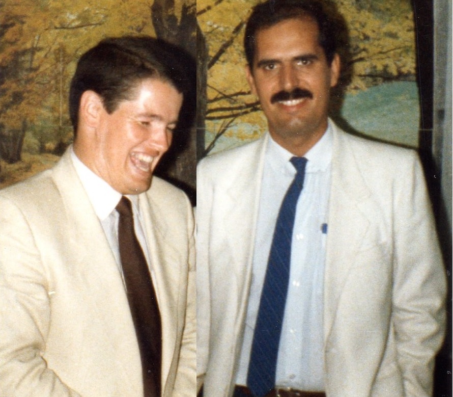 Carlos Oliveira e Manuel Gomes em 1987 nas instalações da Igreja em Amora