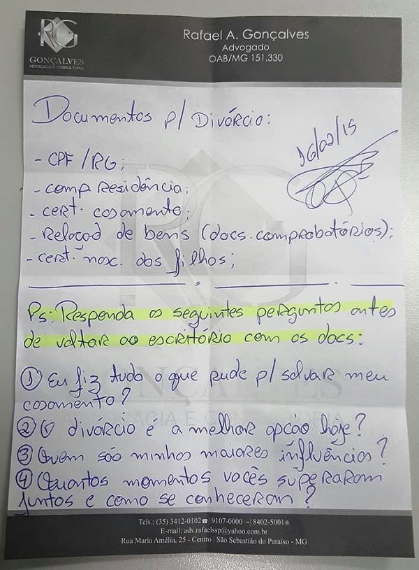 Perguntas chave que impediram o divórcio